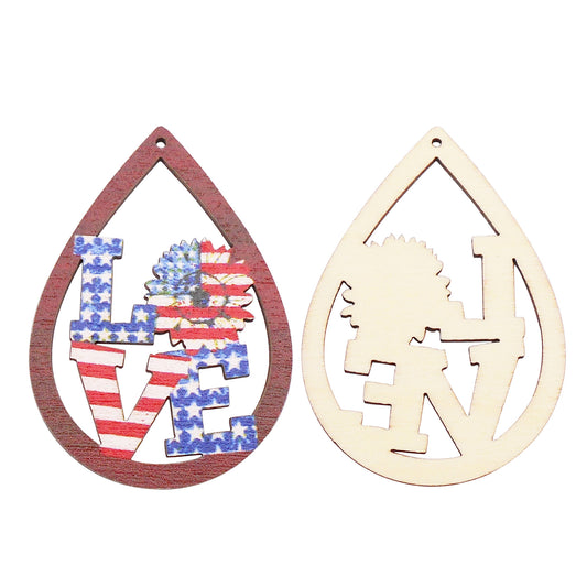 2Pcs Wooden Alphabet Love Charms 57x41mm Teardrop Frame Pendant for DIY Jewelry Making & Crafts