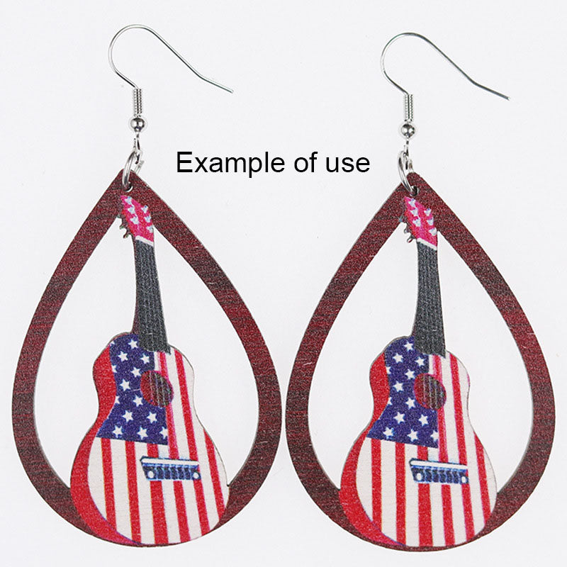 2Pcs Teardrop Frame Guitar Charms 57x41mm American Flag Pattern Wooden Dangle for Pendant Jewelry Making Necklace Bracelet Earrings Decor DIY Crafts Supplies