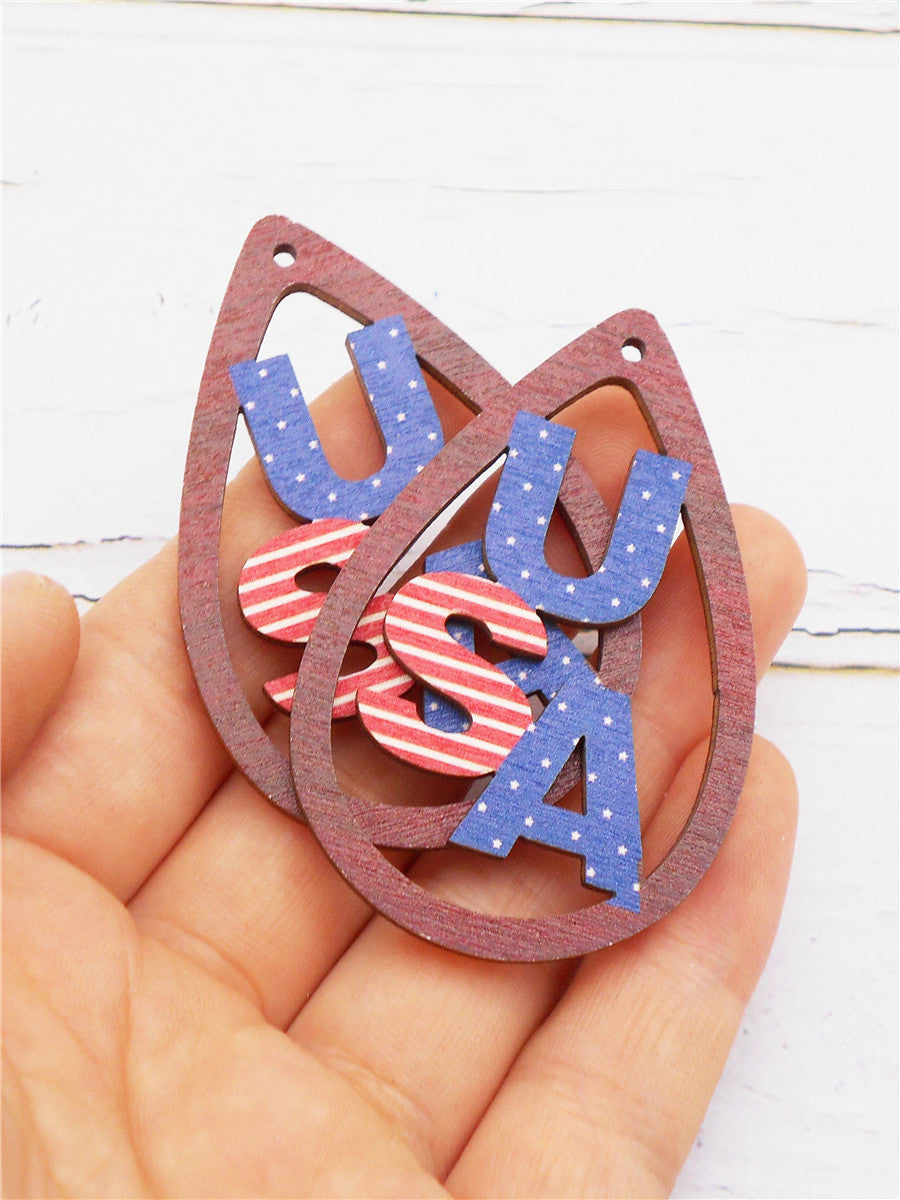 2Pcs 57x38mm Wood Teardrop Frame Charm Alphabet USA Wooden Dangle for DIY Jewelry Making Crafts Supplies Necklace Bracelet Earrings Charms