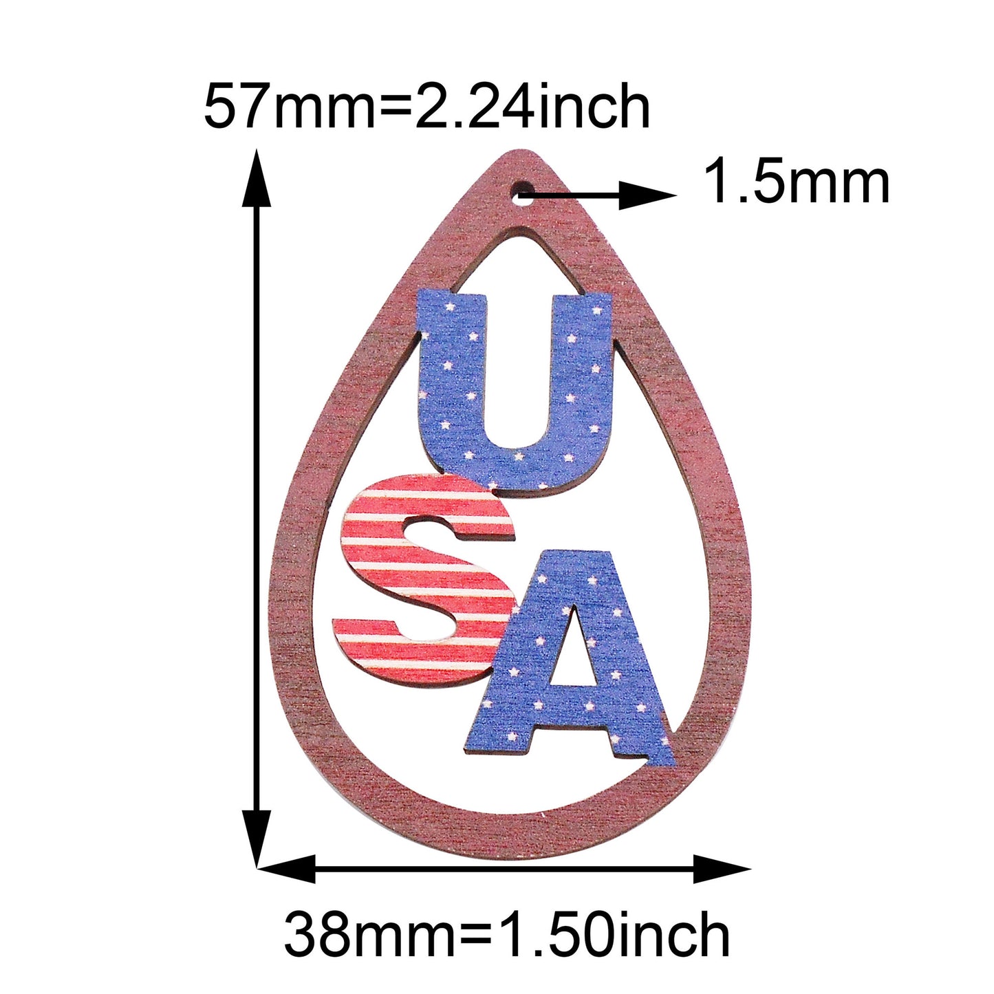 2Pcs 57x38mm Wood Teardrop Frame Charm Alphabet USA Wooden Dangle for DIY Jewelry Making Crafts Supplies Necklace Bracelet Earrings Charms