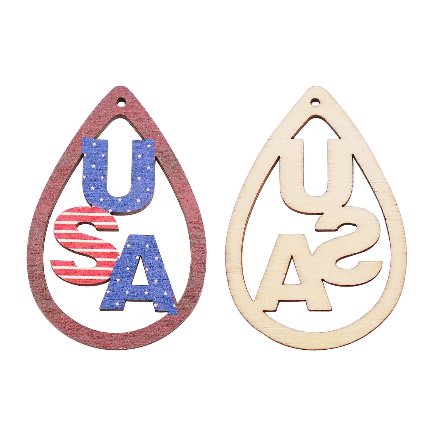 2Pcs 57x38mm Wood Teardrop Frame Charm Alphabet USA Wooden Dangle for DIY Jewelry Making Crafts Supplies Necklace Bracelet Earrings Charms