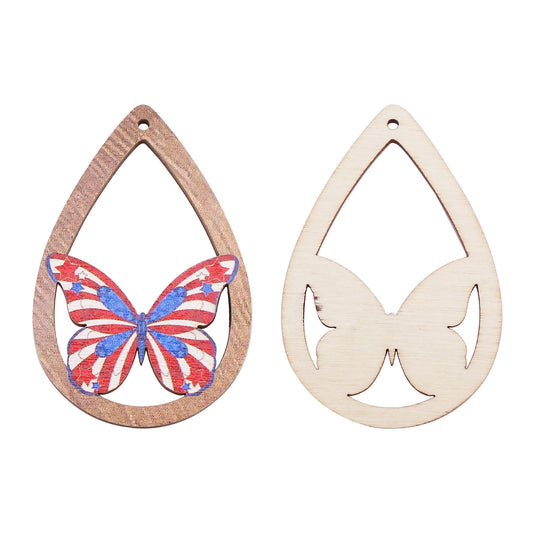 2Pcs Teardrop Frame Wood Butterfly Charms 57x38mm Wooden Insect Dangle for Jewelry Making DIY Crafts Supplies Phone Chain Dangle Decor