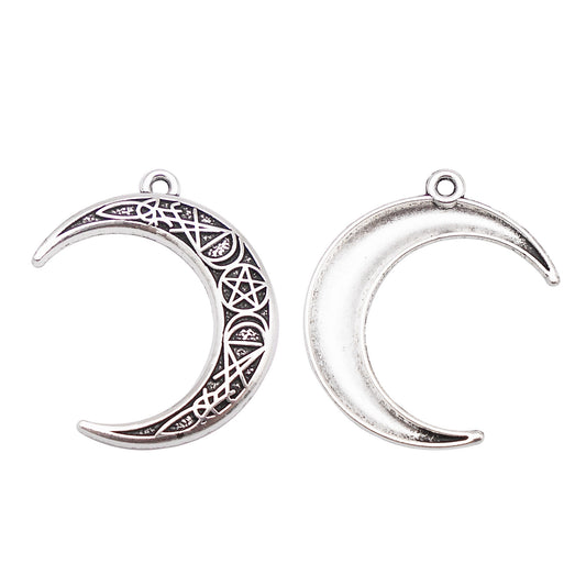 10Pcs Metal Crescent Moon with Pentagram Design 31x27mm Vintage Silver New Luna Moon for Jewelry Making DIY Crafts Decor