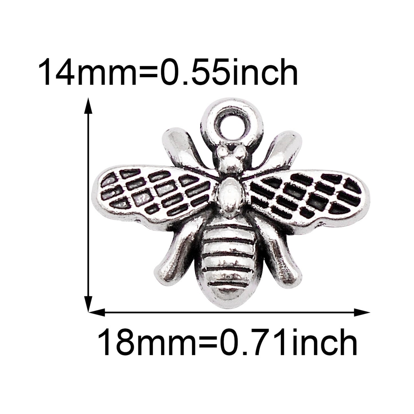 10Pcs Antiqued Silver Bee Charms 14x18mm Metal Insect Pendants for DIY Jewelry (Necklace, Bracelet, Earrings) Making, Crafts Supplies, Phone Chain Dangle Decor