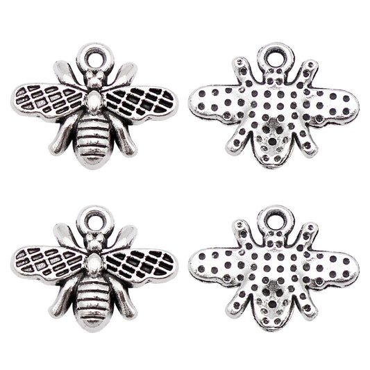 10Pcs Antiqued Silver Bee Charms 14x18mm Metal Insect Pendants for DIY Jewelry (Necklace, Bracelet, Earrings) Making, Crafts Supplies, Phone Chain Dangle Decor