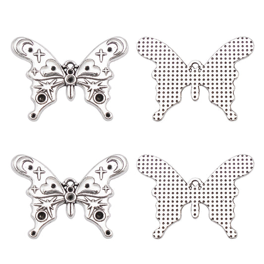 10Pcs Retro Silver Butterfly Charms 20x27mm Metal Winged Insect Pendants for Jewelry Making, DIY Crafts Decor, Necklace Bracelet Earrings Decor