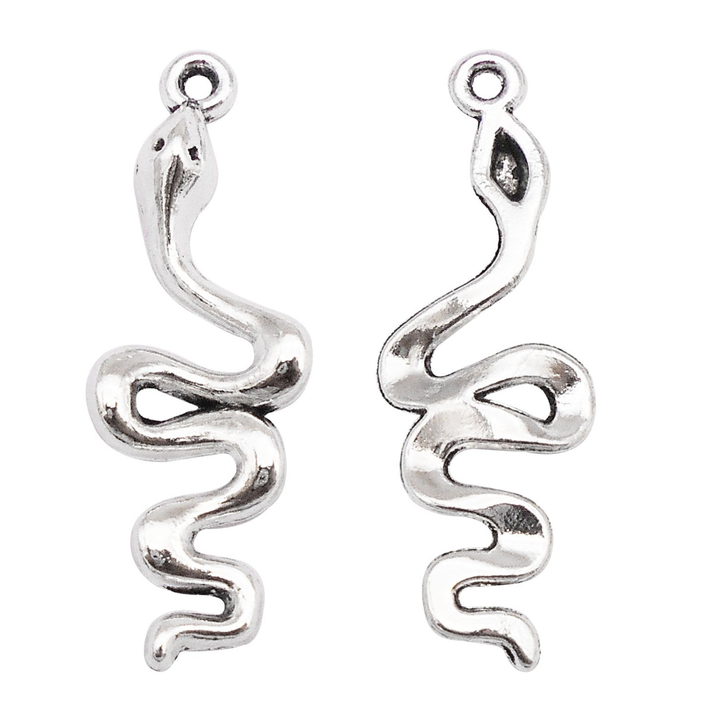 10Pcs Smooth Metal Slithering Snake Charms 28x10mm Wavy Snake Animal Pendants Retro Silver for Jewelry Making, Necklace Bracelet Earrings Decor, DIY Crafts Accessories