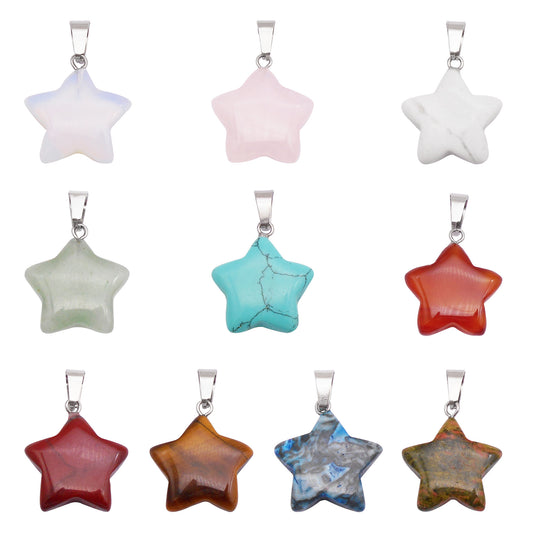 1 Piece Natural Crystal Stone 3D Charm Ice Gloss Finish Pentagram Shaped Pendants Silk Smooth Design for Necklace Bracelet Making DIY Crafts Decor