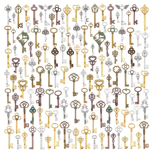 50 PCS Vintage Skeleton Key Set Charms Mixed Antique Bronze Gold Silver Color Keys Pendant DIY Jewelry Making Crafts Accessory