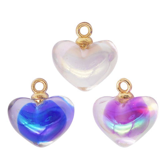 3Pcs Colorful AB Coated Heart Charms 18x19mm Acrylic Heart Pendant Two-Tone Car Hanging Decor DIY Crafts Supplies Jewelry Accessories