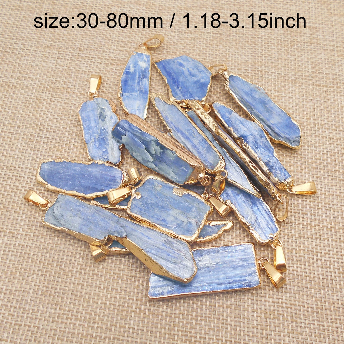 1 Piece Natural Blue Kyanite Stone Charm Gold Plated Irregular Raw Stone Pendant for Necklace Bracelet Making, Jewelry Crafts Decor