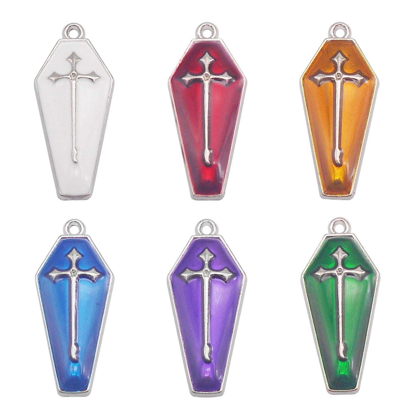 6Pcs Enamel Cross Coffin Charms 26x11mm Metal Halloween Pendants for DIY Jewelry Making, Necklace Earrings Decor, Crafts Supplies