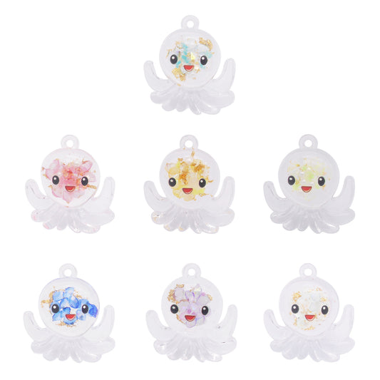 10Pcs 27x25mm Cute 3D Octopus Charms Transparent Resin Marine Animal Dangle for Pendant Jewelry Making, DIY Crafts Decor