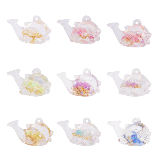 10Pcs Resin 3D Whale Charm with Gold Glitter Decoration 17x28mm Transparent Sea Animal Pendants for Necklace Earrings Making, DIY Jewelry Crafts Decor