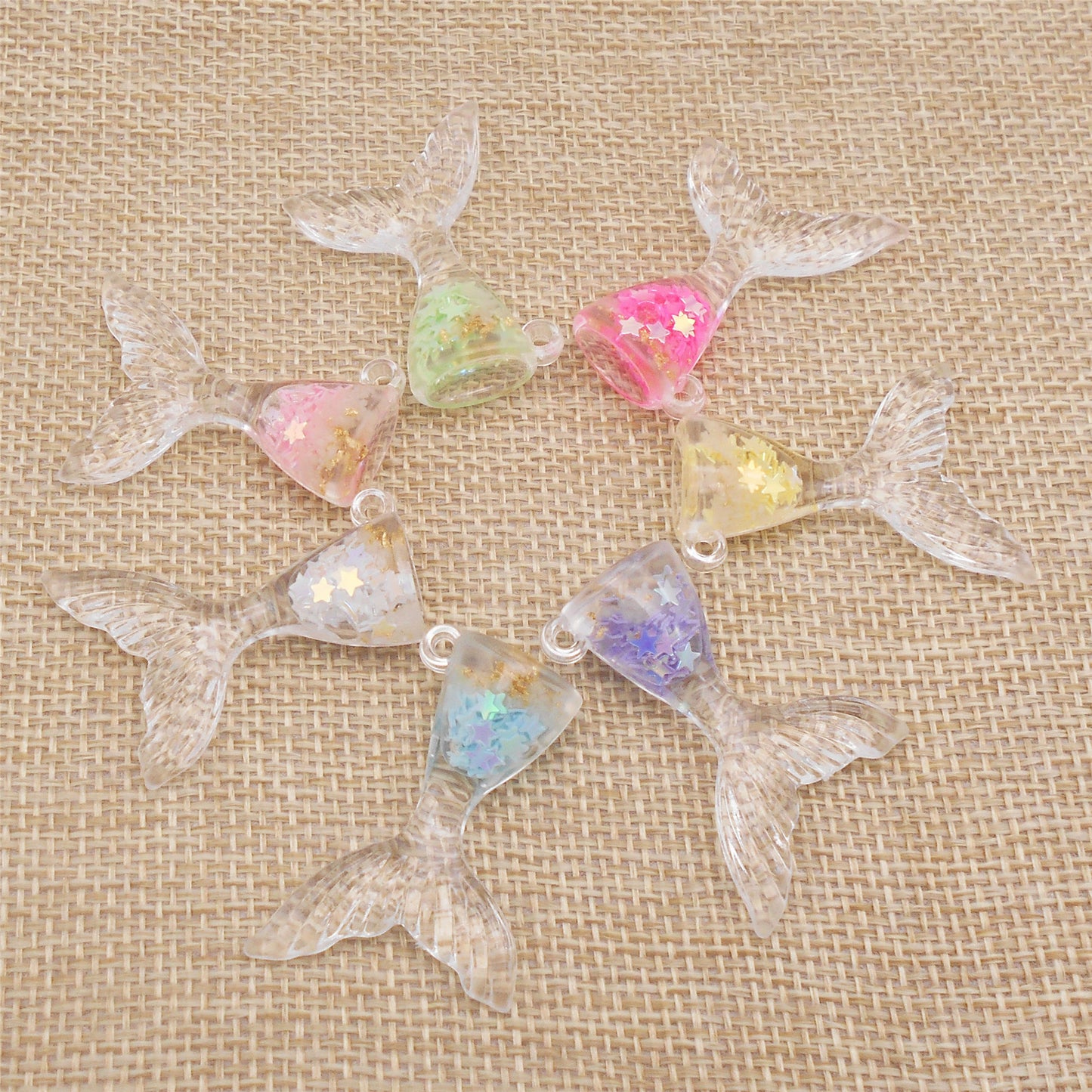 10Pcs 38x27mm Resin Ocean Mermaid Whale Tail Charms with Sparkling Star Decoration for Bracelet Pendant Necklace Earrings Making, DIY Crafts Decor