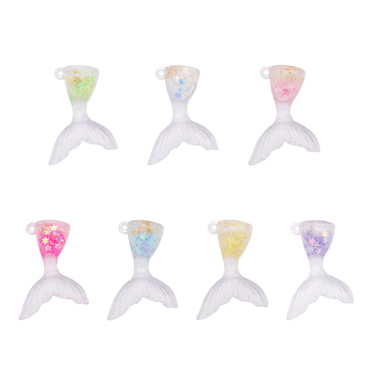 10Pcs 38x27mm Resin Ocean Mermaid Whale Tail Charms with Sparkling Star Decoration for Bracelet Pendant Necklace Earrings Making, DIY Crafts Decor