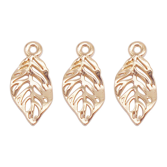 10Pcs 18x9mm Openwork Alloy Leaf Charm Retro Gold Color Leaves Pendant DIY Jewelry Accessories Necklace Bracelet Dangle Decor