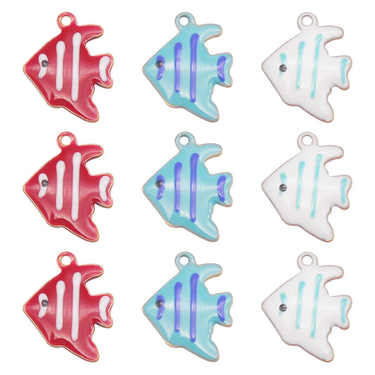 3Pcs Enamel Sea Fish Charm 12x9mm Brass Angelfish Pendants Double-Sided Dangle for Jewelry Making Accessories, DIY Crafts Supplies, Phone Chain Decor