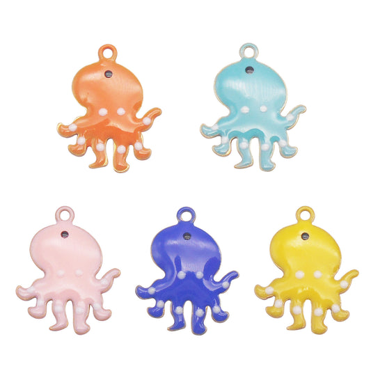 5Pcs Double-Sided Enamel Octopus Charms 14x11mm Brass Sea Creature Pendant for DIY Necklace Bracelet Earrings Jewelry Accessories, Crafts Decor