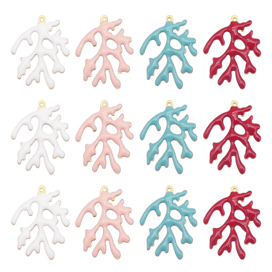 4Pcs 20x15mm Imitation Coral Charms Brass Enamel Coral Branch Shape Pendant DIY Jewelry Accessories for Necklace Bracelet Earrings Making