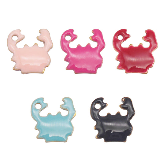 5Pcs Brass Enamel Crab Charms 11x10mm Double-Sided Design Sea Crab Pendant for Jewelry Making, DIY Crafts Decor