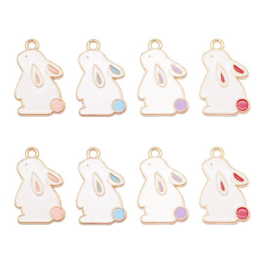 8Pcs Cute Enamel Bunny Charm 22x14mm Head-Up Rabbit Pendant Metal Material Jewelry Accessories for Necklace Earrings Making, DIY Crafts Decor