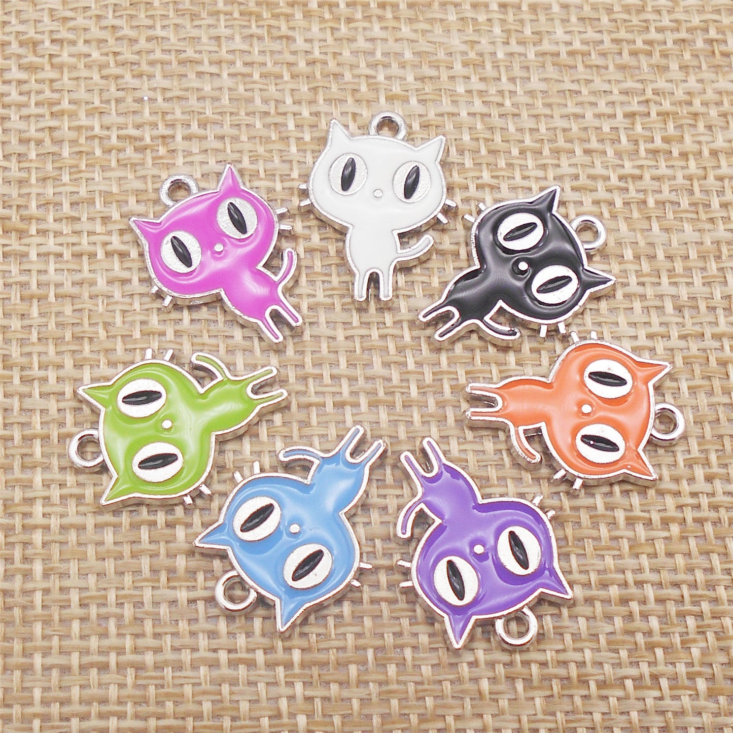 7pcs Cute Big Eye Kitty Enamel Charms 19x15mm Metal Halloween Cat Pendant for Necklace Jewelry Making, Phone Chain Keychain Crafts Decor