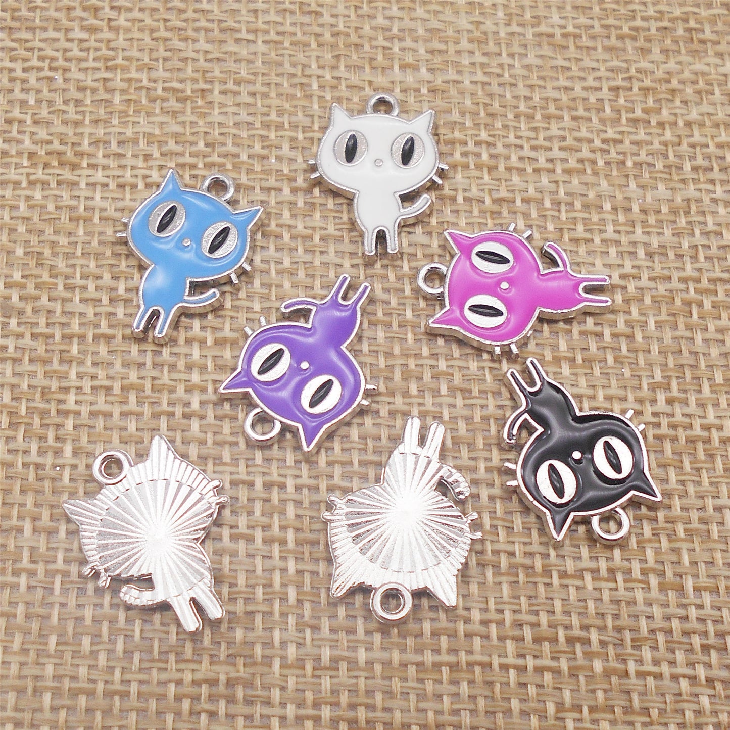 7pcs Cute Big Eye Kitty Enamel Charms 19x15mm Metal Halloween Cat Pendant for Necklace Jewelry Making, Phone Chain Keychain Crafts Decor