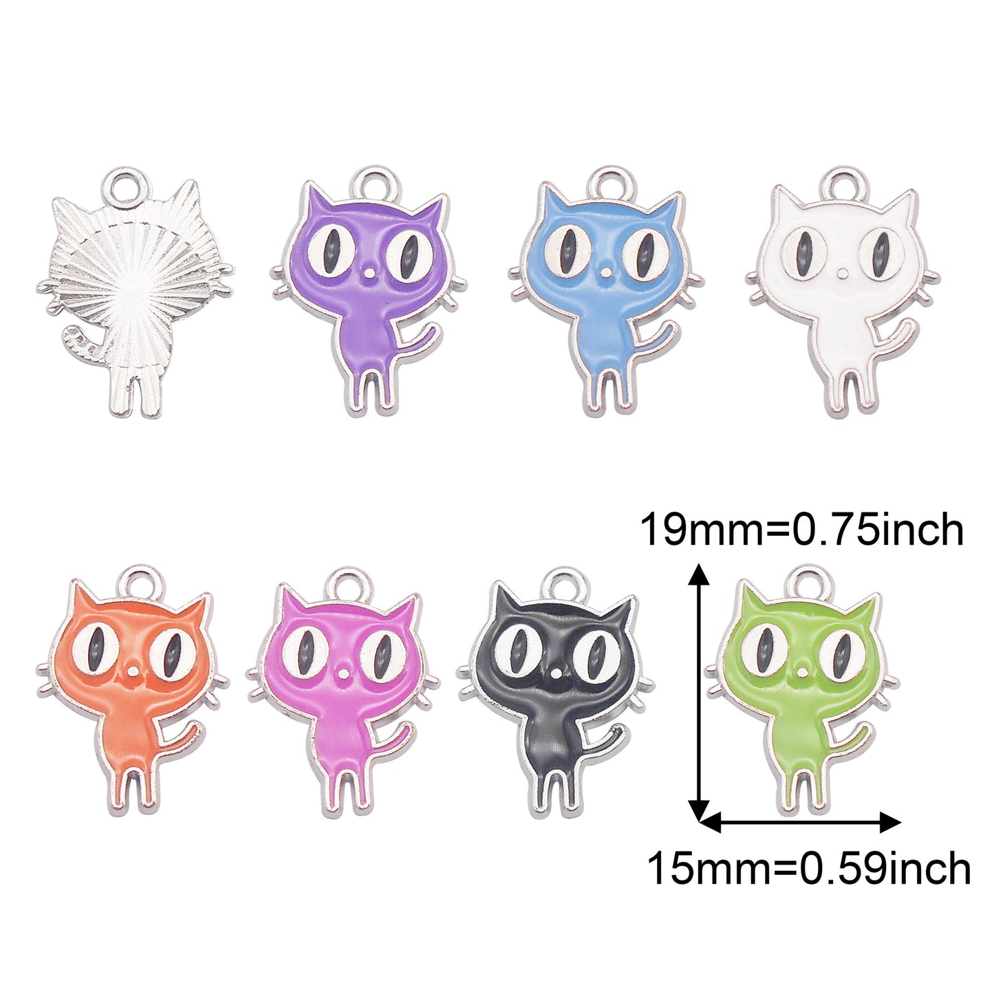 7pcs Cute Big Eye Kitty Enamel Charms 19x15mm Metal Halloween Cat Pendant for Necklace Jewelry Making, Phone Chain Keychain Crafts Decor