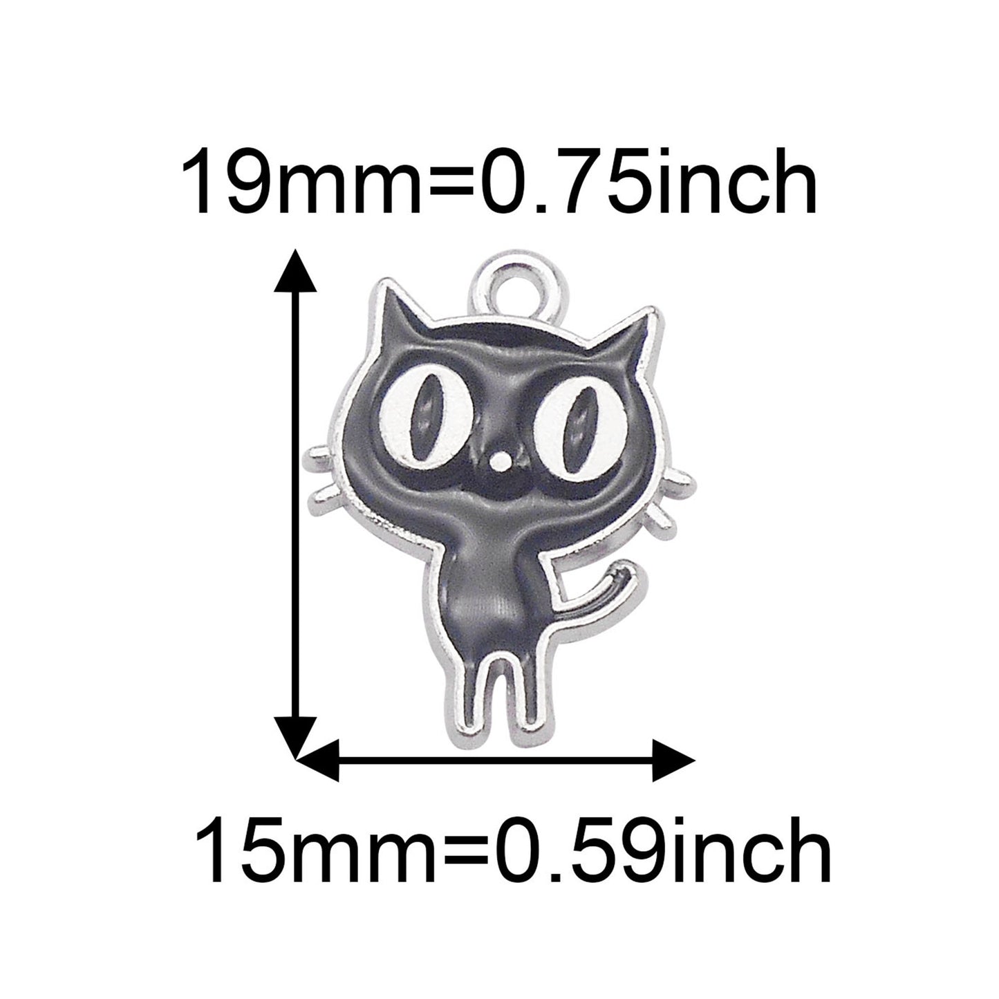 7pcs Cute Big Eye Kitty Enamel Charms 19x15mm Metal Halloween Cat Pendant for Necklace Jewelry Making, Phone Chain Keychain Crafts Decor