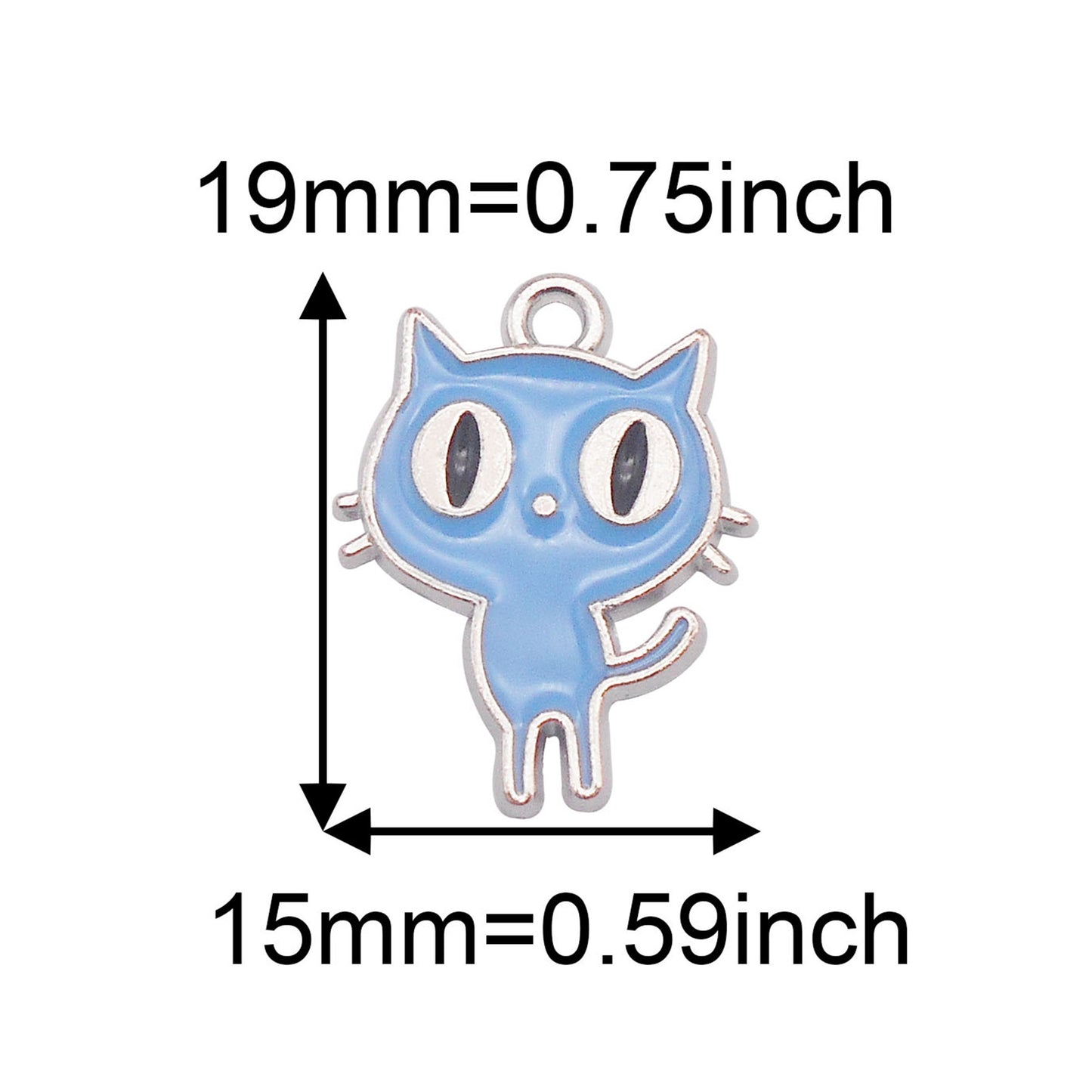 7pcs Cute Big Eye Kitty Enamel Charms 19x15mm Metal Halloween Cat Pendant for Necklace Jewelry Making, Phone Chain Keychain Crafts Decor