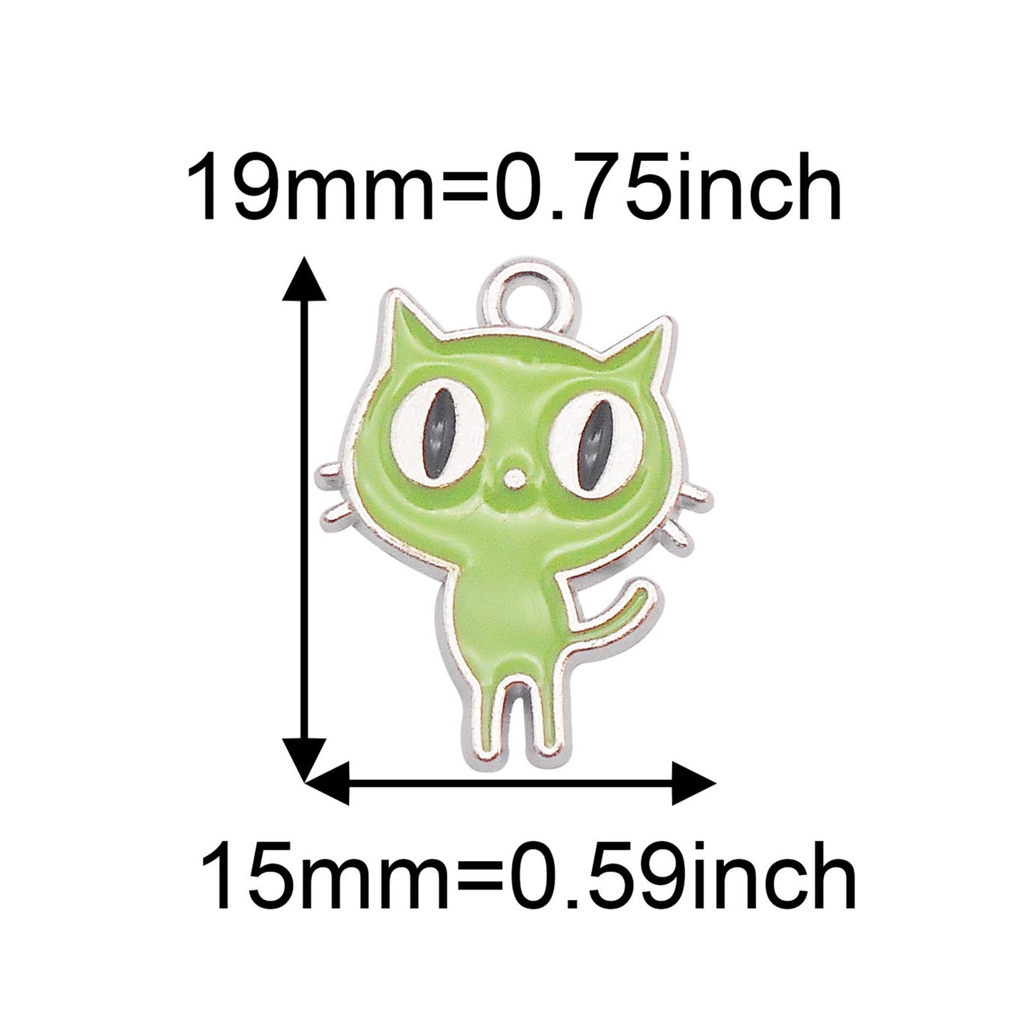 7pcs Cute Big Eye Kitty Enamel Charms 19x15mm Metal Halloween Cat Pendant for Necklace Jewelry Making, Phone Chain Keychain Crafts Decor