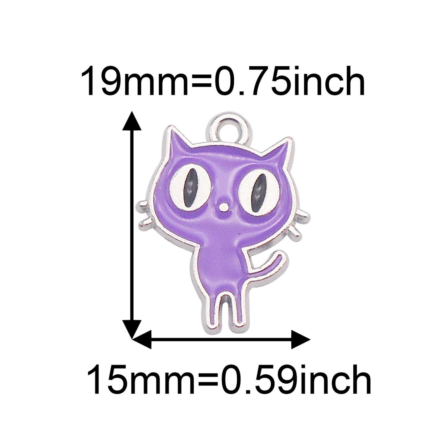 7pcs Cute Big Eye Kitty Enamel Charms 19x15mm Metal Halloween Cat Pendant for Necklace Jewelry Making, Phone Chain Keychain Crafts Decor