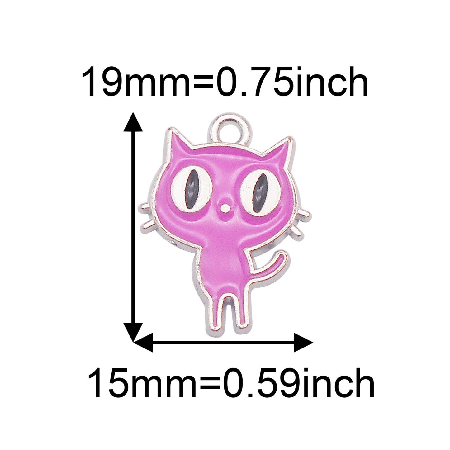 7pcs Cute Big Eye Kitty Enamel Charms 19x15mm Metal Halloween Cat Pendant for Necklace Jewelry Making, Phone Chain Keychain Crafts Decor