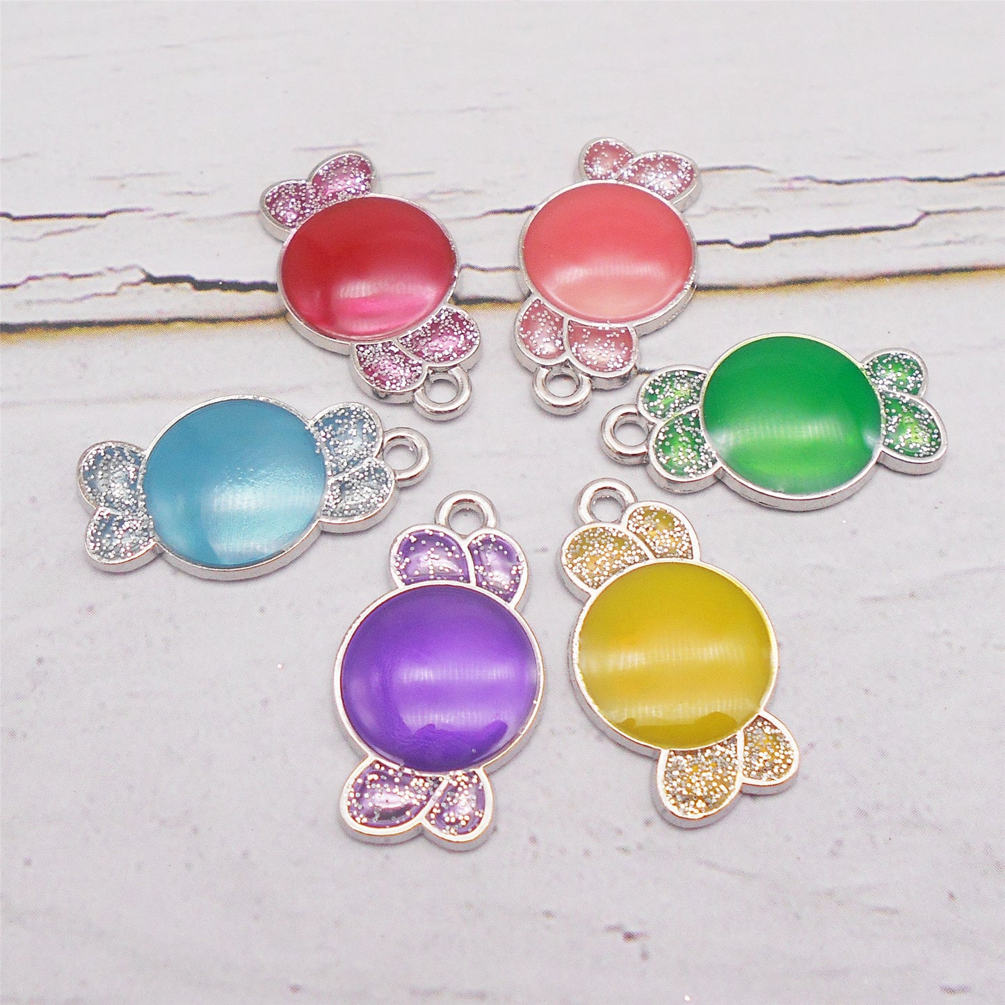 6Pcs Alloy Halloween Sweets Charm with Sparkling Glitter Decoration, 24x14mm Mirror Polish Design Candy Pendant for Jewelry Making DIY Crafts Decor