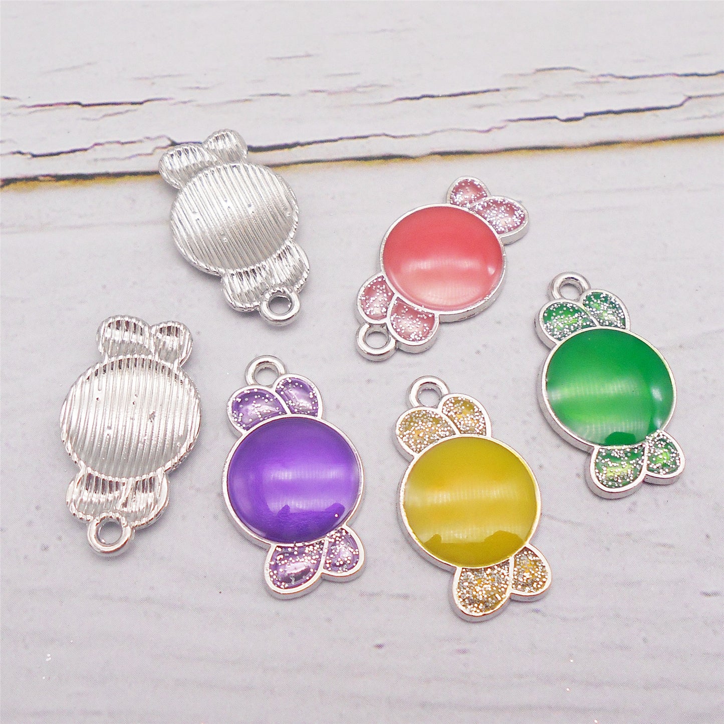 6Pcs Alloy Halloween Sweets Charm with Sparkling Glitter Decoration, 24x14mm Mirror Polish Design Candy Pendant for Jewelry Making DIY Crafts Decor