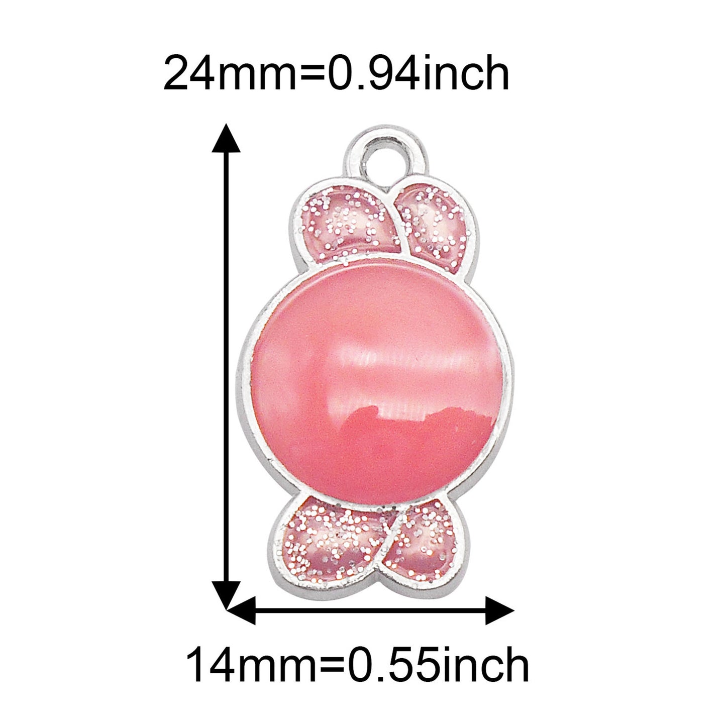 6Pcs Alloy Halloween Sweets Charm with Sparkling Glitter Decoration, 24x14mm Mirror Polish Design Candy Pendant for Jewelry Making DIY Crafts Decor