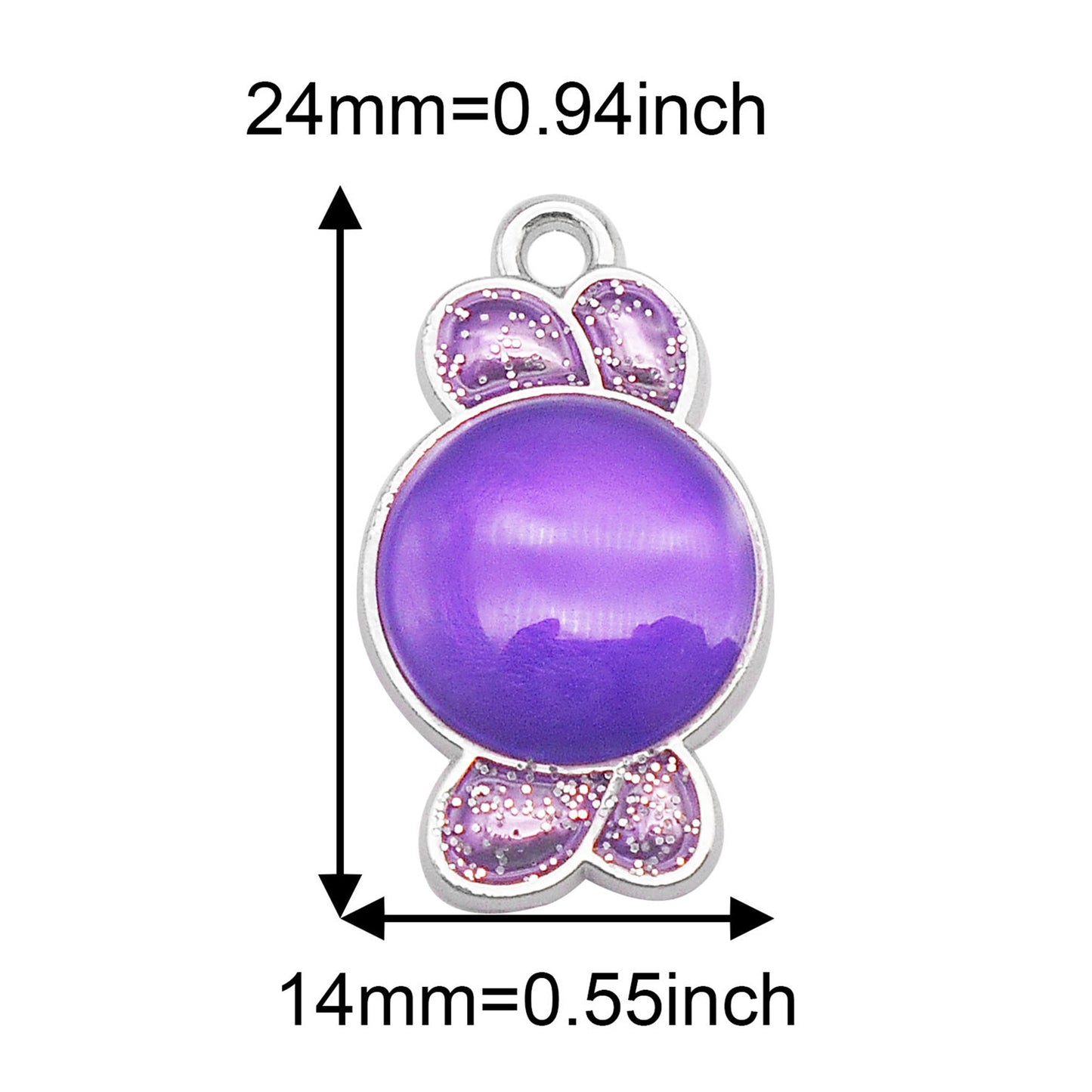 6Pcs Alloy Halloween Sweets Charm with Sparkling Glitter Decoration, 24x14mm Mirror Polish Design Candy Pendant for Jewelry Making DIY Crafts Decor