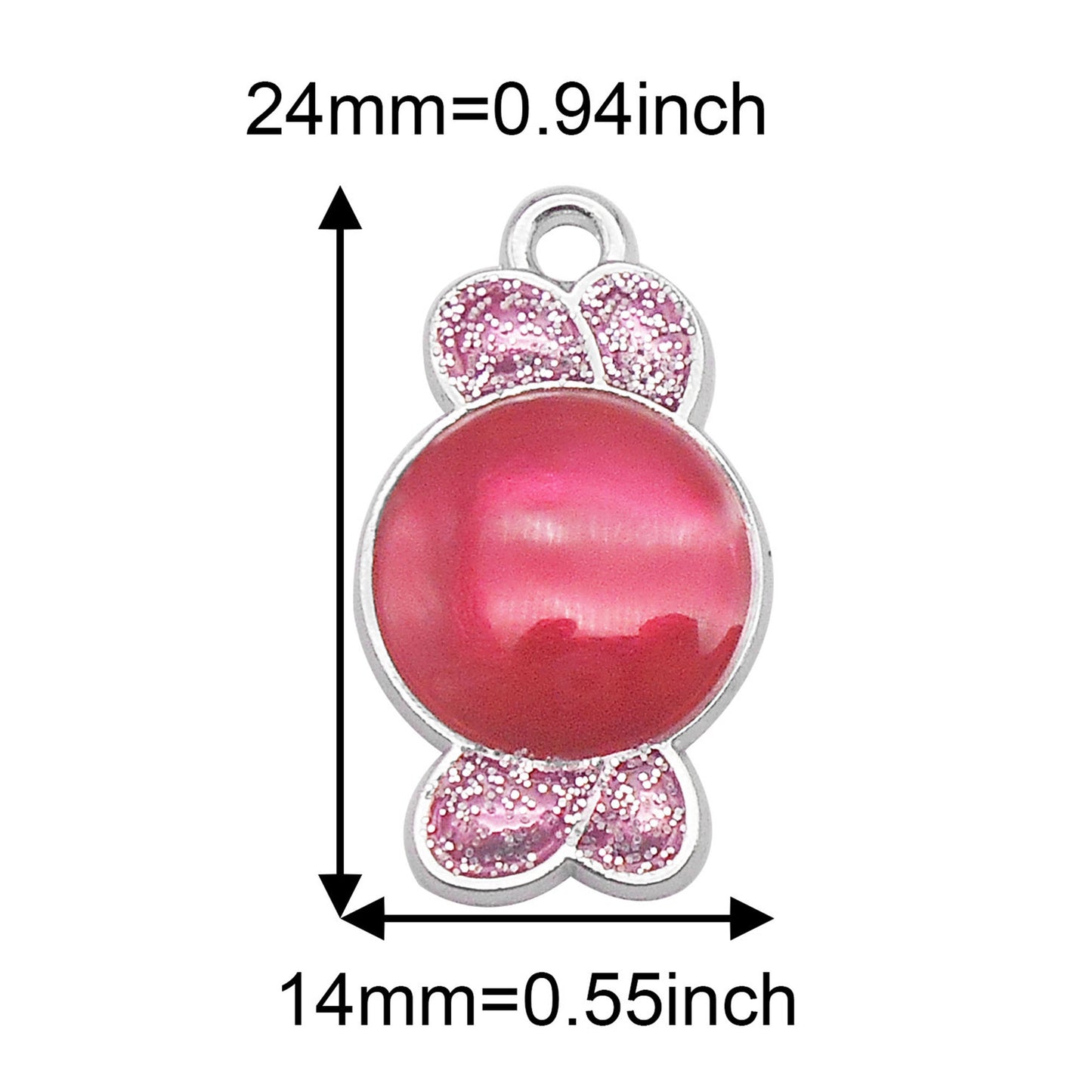 6Pcs Alloy Halloween Sweets Charm with Sparkling Glitter Decoration, 24x14mm Mirror Polish Design Candy Pendant for Jewelry Making DIY Crafts Decor