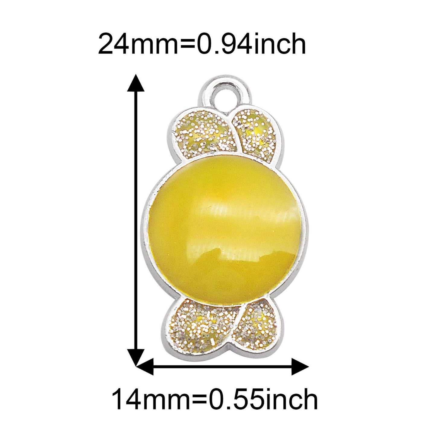 6Pcs Alloy Halloween Sweets Charm with Sparkling Glitter Decoration, 24x14mm Mirror Polish Design Candy Pendant for Jewelry Making DIY Crafts Decor