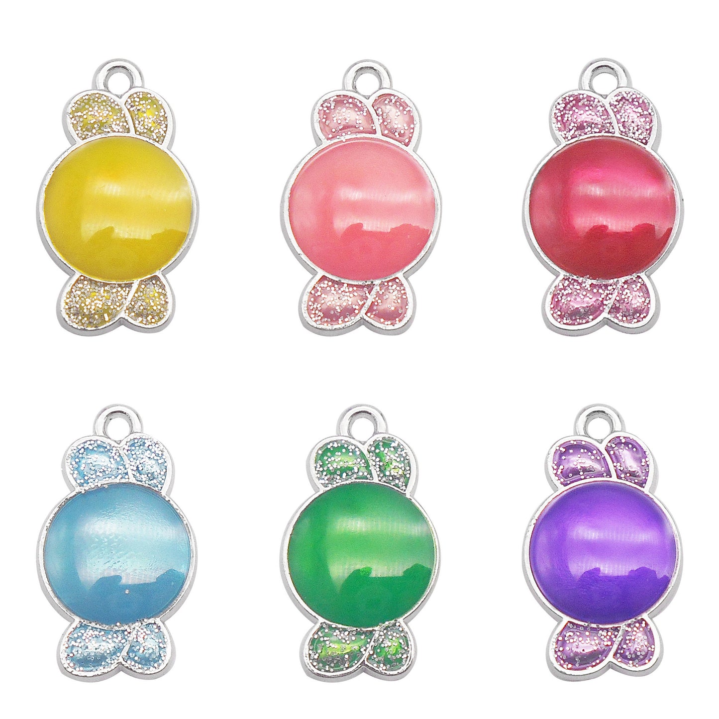 6Pcs Alloy Halloween Sweets Charm with Sparkling Glitter Decoration, 24x14mm Mirror Polish Design Candy Pendant for Jewelry Making DIY Crafts Decor