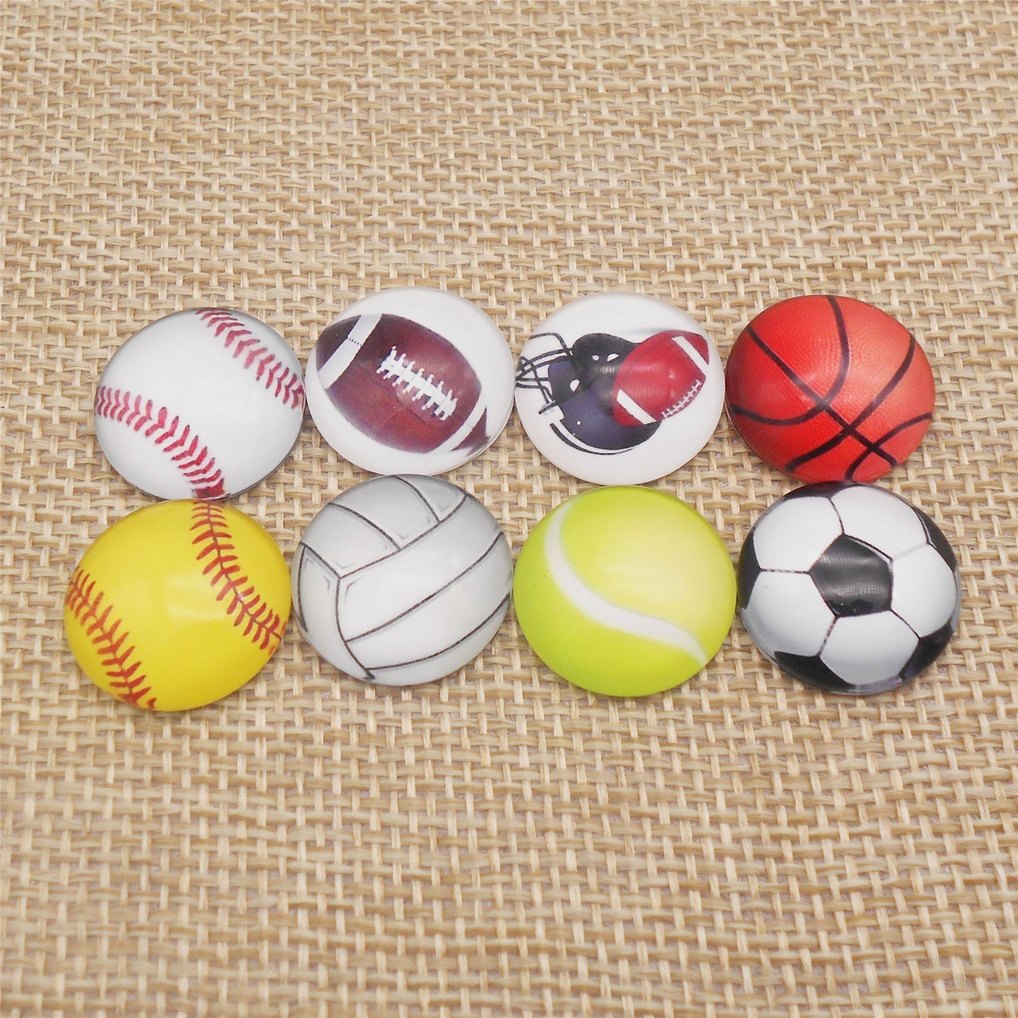 30Pcs Sport Ball Pattern Cabochons Glass Flat Embellishment Basketball Football Design for Jewelry Making DIY Crafts Decor 12/18/20/25mm