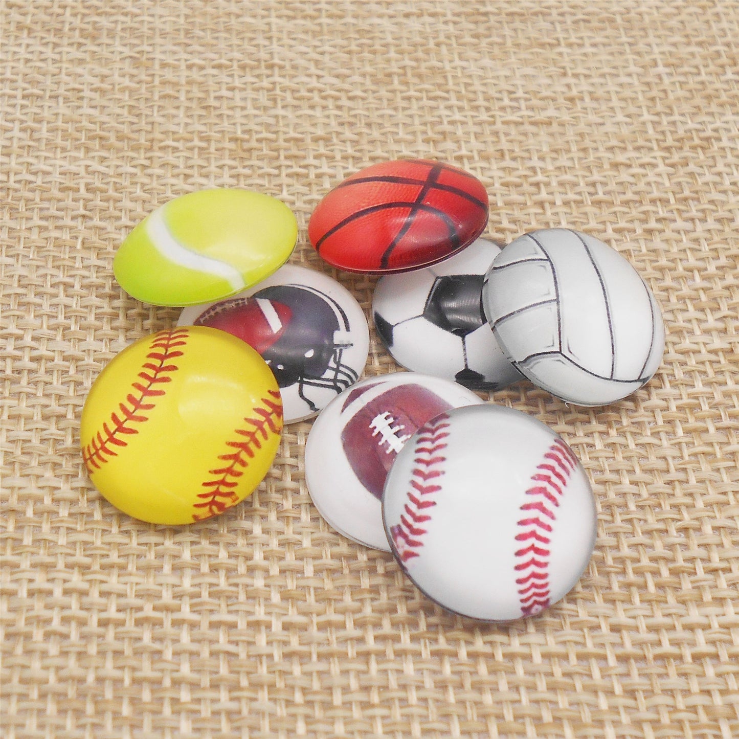 30Pcs Sport Ball Pattern Cabochons Glass Flat Embellishment Basketball Football Design for Jewelry Making DIY Crafts Decor 12/18/20/25mm