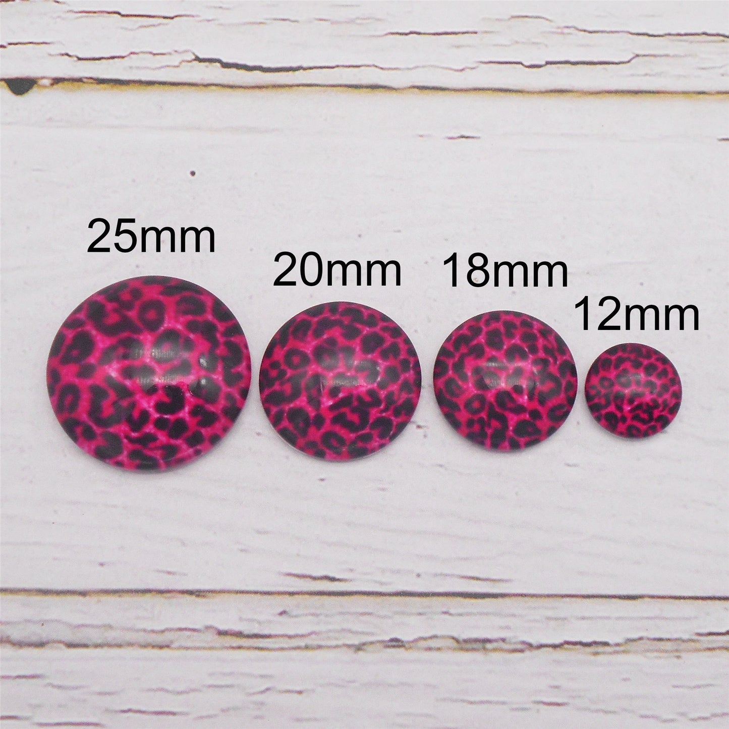 30Pcs Flat Back Leopard Spot Cabochon Round Glass Embellishment 12/18/20/25mm Time Gem Cabochons for Jewelry Decor, Crafts Supplies