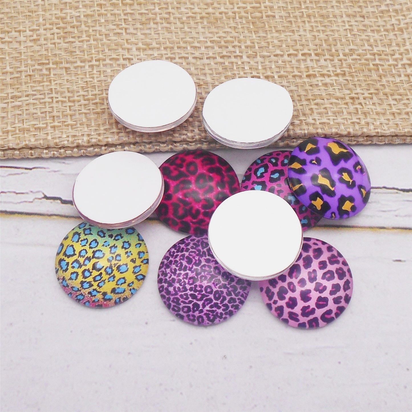 30Pcs Flat Back Leopard Spot Cabochon Round Glass Embellishment 12/18/20/25mm Time Gem Cabochons for Jewelry Decor, Crafts Supplies