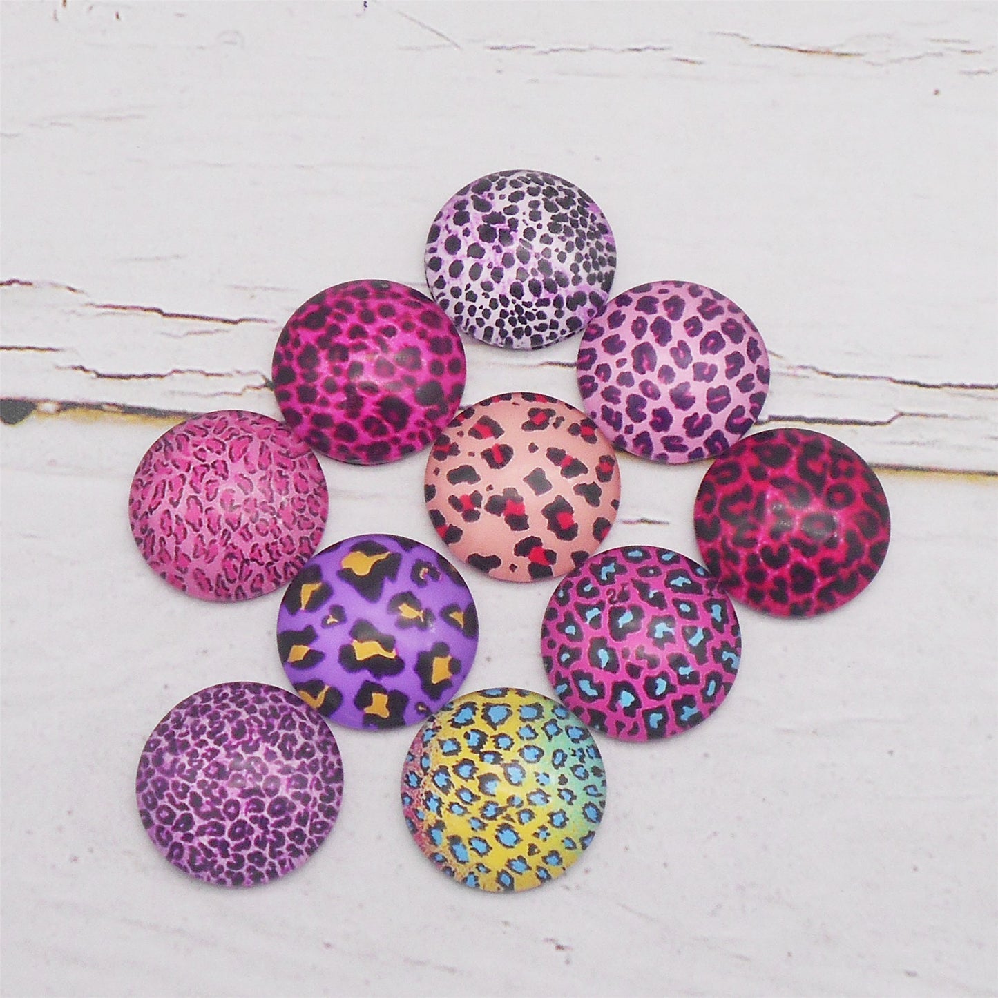 30Pcs Flat Back Leopard Spot Cabochon Round Glass Embellishment 12/18/20/25mm Time Gem Cabochons for Jewelry Decor, Crafts Supplies