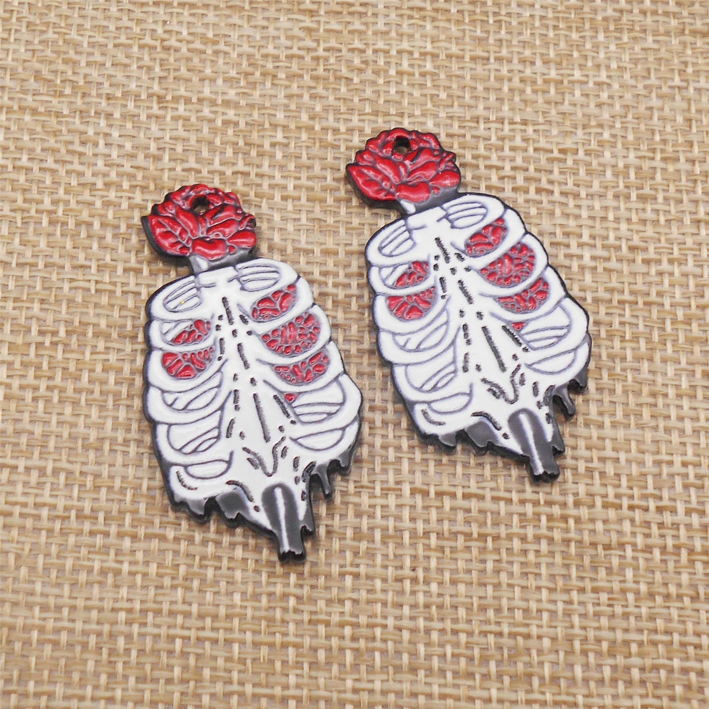 6PCS 44.5x23mm Acrylic Halloween Skeleton Skull Charms Flat Back for Personalized Pendant Necklace Bracelet Earring Making Festival Party Decoration