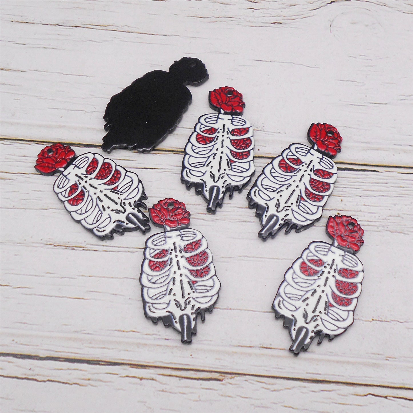 6PCS 44.5x23mm Acrylic Halloween Skeleton Skull Charms Flat Back for Personalized Pendant Necklace Bracelet Earring Making Festival Party Decoration