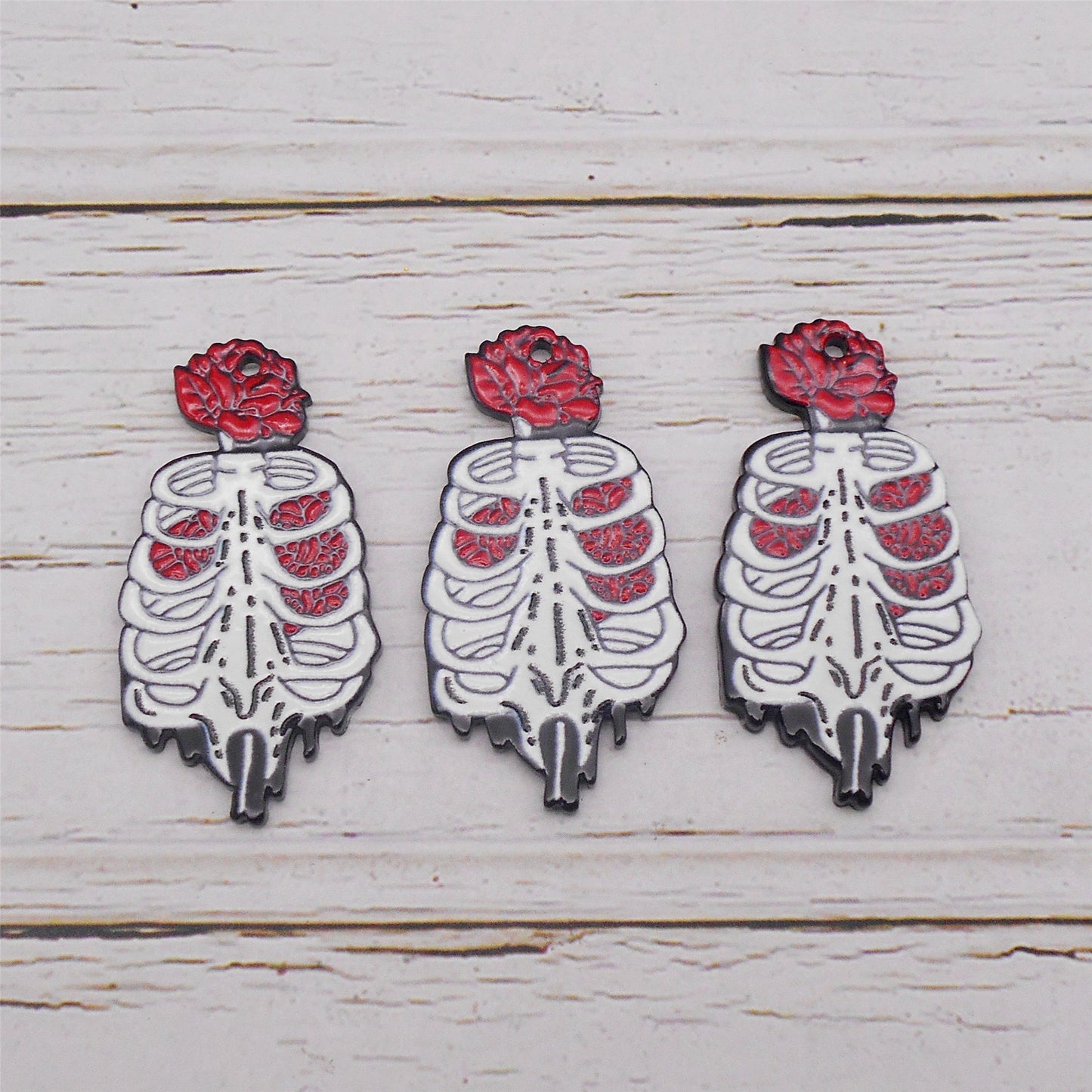6PCS 44.5x23mm Acrylic Halloween Skeleton Skull Charms Flat Back for Personalized Pendant Necklace Bracelet Earring Making Festival Party Decoration