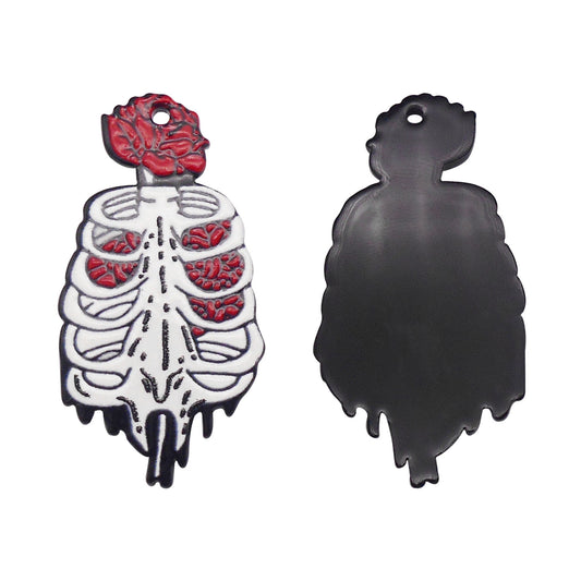 6PCS 44.5x23mm Acrylic Halloween Skeleton Skull Charms Flat Back for Personalized Pendant Necklace Bracelet Earring Making Festival Party Decoration